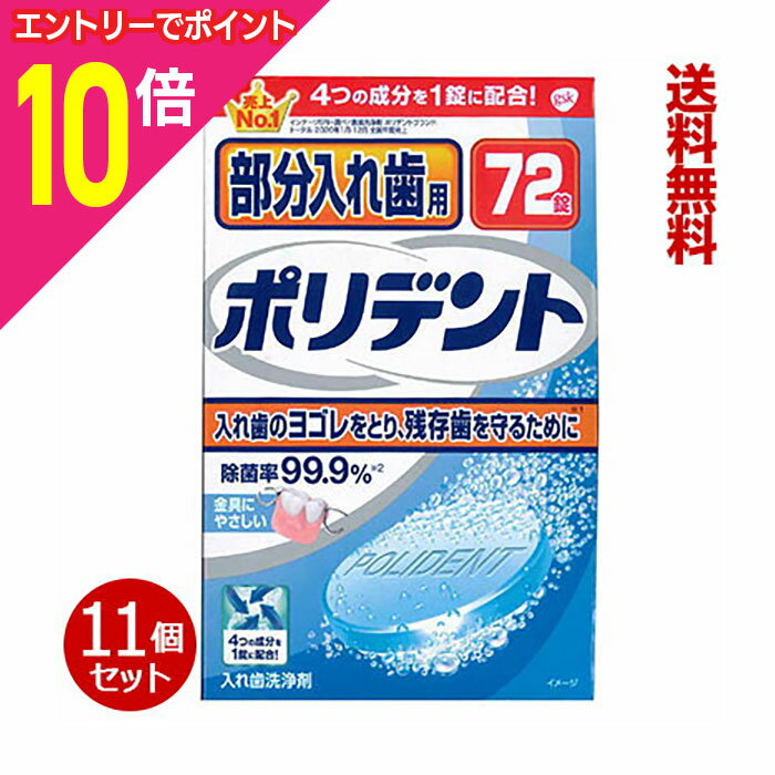 【ポイント10倍：年内まるまるお得 ※要エントリー】【送料無料まとめ買い11個セット】【アース製薬】部分入れ歯用ポリデント 72錠