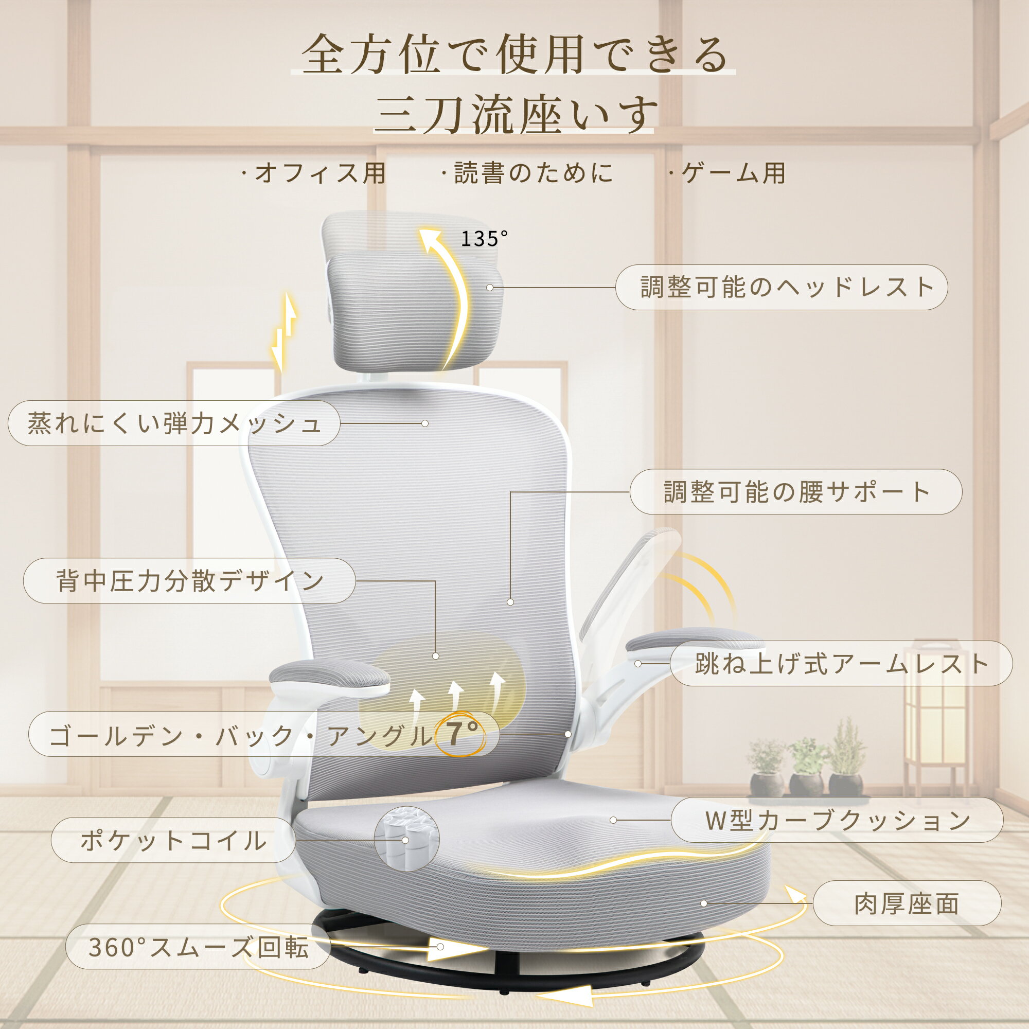 売り尽くしSALE開催中！Dowinx 座椅子 LS-6671B メッシュ オフィスチェア 360°回転...