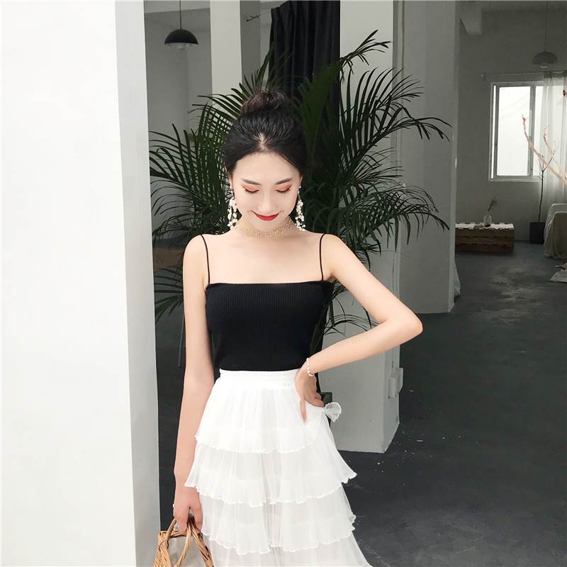 【P2倍&クーポン有】フリル ミモレ丈 スカート ハイウエスト 透け感 ボトムス 台形 送料無料 個性的 春コーデ 夏コーデ 7分丈 お尻カバー フレア Aライン ウエストゴム レース 伸縮性 透かし ホワイト 白 無地 フリーサイズ スニーカーコーデ 美脚 脚 2