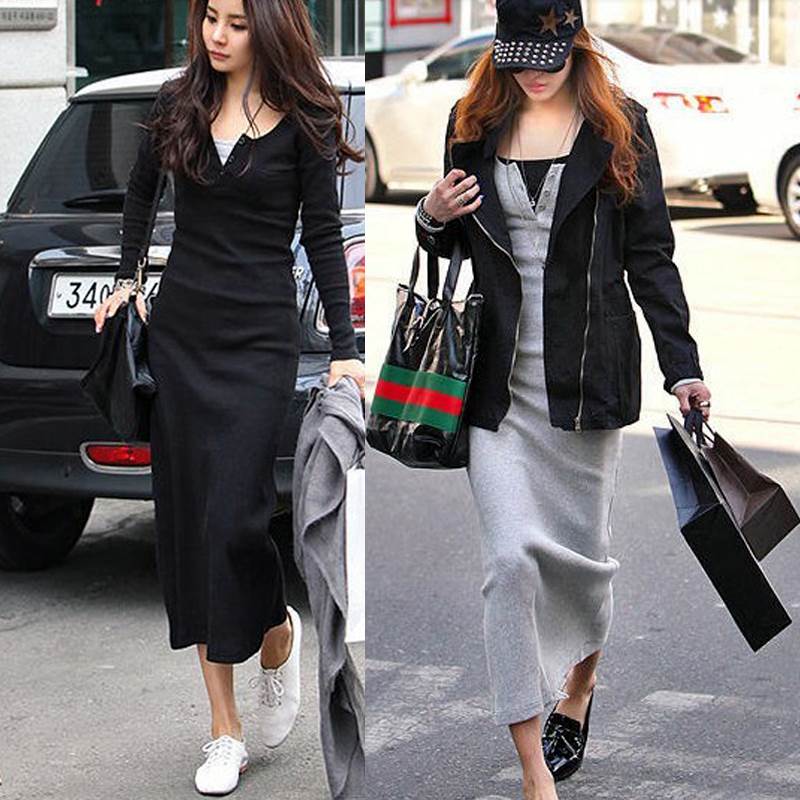 【P2倍&クーポン有】タイト スウェットワンピ ワンピース レディース 個性的 春 秋 冬 ロング丈 アンクル丈 長袖 Vネック 襟なし スリム 伸縮性 カラバ...