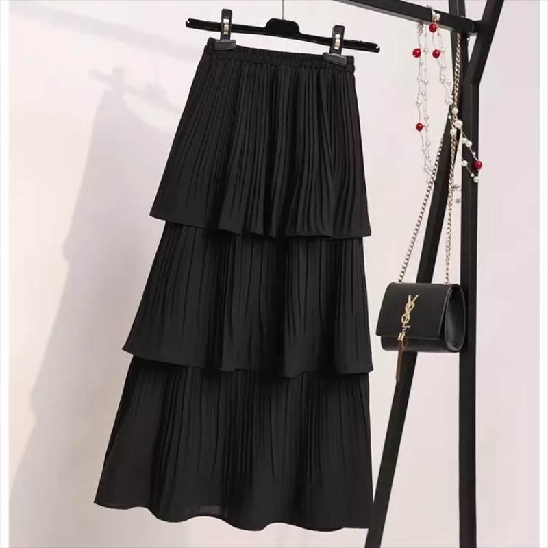 【本日20％クーポン有】ミディアム丈 チュールスカート スカート レディース 個性的 春 夏 お尻カバー フレア 切り替えデザイン シフォン ウエストゴム 伸縮性 カラバリあり ブラック ホワイト 無地 ゆったり フリーサイズ 体型カバー スニーカーコーデ 普段使い 楽ちんのサムネイル