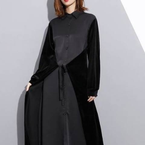 【P2倍&クーポン有】シャツワンピース フレアワンピース ワンピース レディース 送料無料 個性的 春コーデ マキシ丈 お尻カバー ポッコリお腹カバー 長袖 襟...