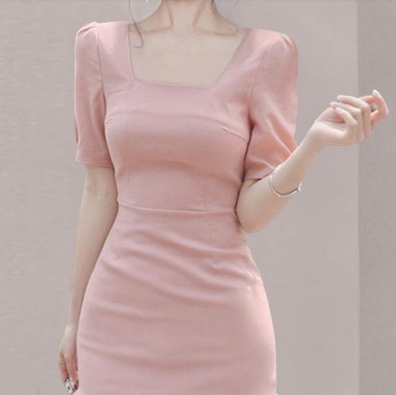 【P2倍&クーポン有】ワンピース マーメイド ワンピドレス 春 夏 秋 ミニ ひざ上 ショート丈 半袖 ぽわん袖 萌袖 パフスリーブ スクエアネック デコルテき...