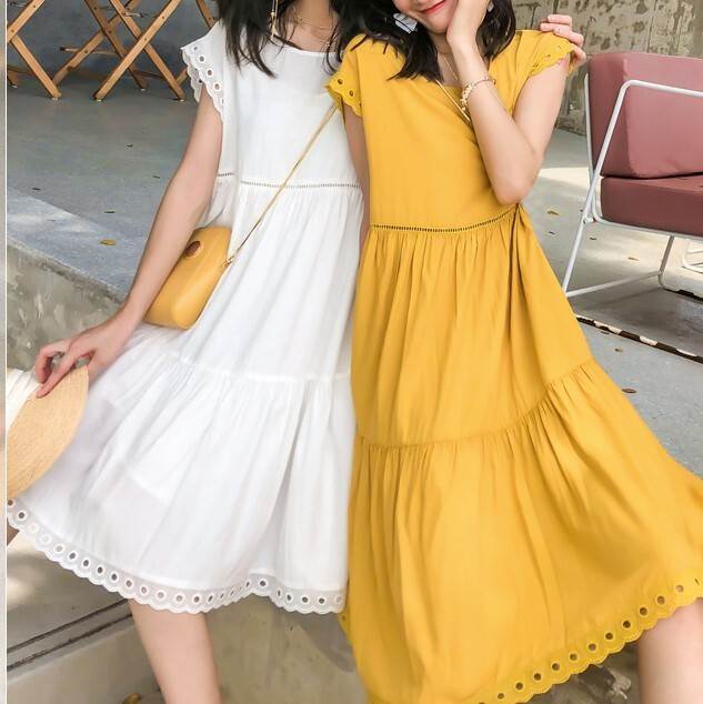 【P2倍&クーポン有】フリル ノースリーブ ティアードワンピ ワンピース レディース プルオーバー ティアード 送料無料 個性的 春 夏 ひざ丈 お尻カバー ポ...