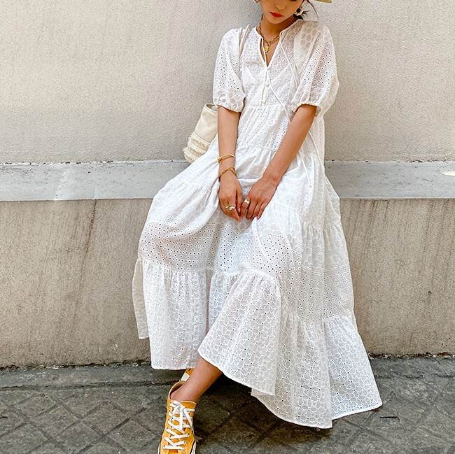 【P2倍&クーポン有】パフスリーブ カシュクール ティアードワンピ ワンピース レディース プルオーバー ティアード ワンピドレス 送料無料 個性的 春 夏 ロ...