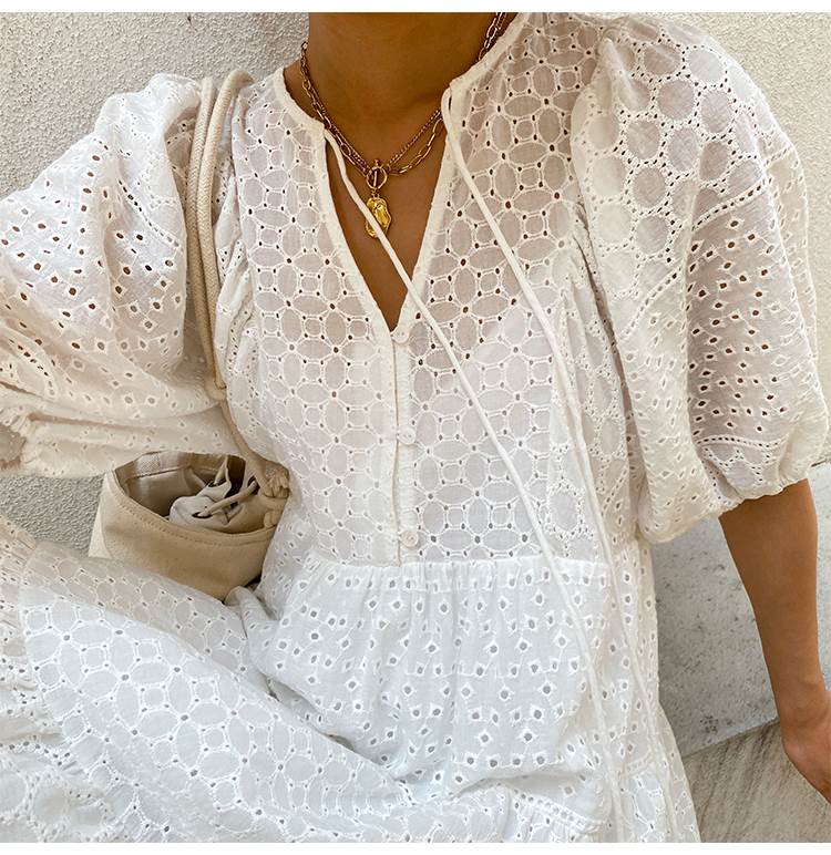 【P2倍&クーポン有】パフスリーブ カシュクール ティアードワンピ ワンピース レディース プルオーバー ティアード ワンピドレス 送料無料 個性的 春 夏 ロング丈 半袖 Vネック デコルテきれい 鎖骨きれい フレア Aライン ハイウエスト 落ち感 レイヤード