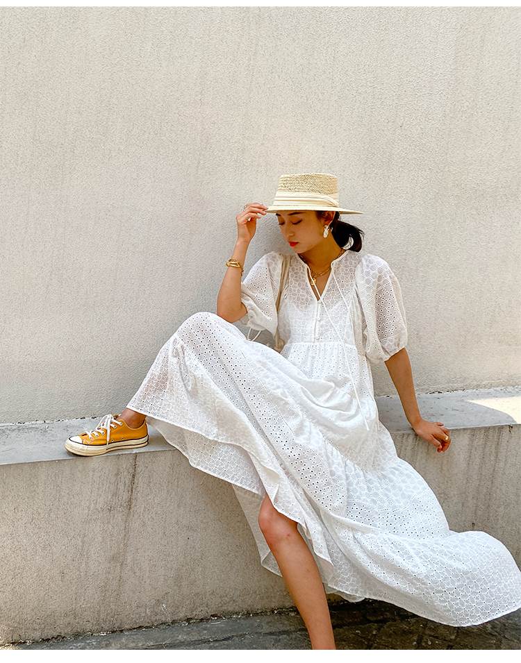 【P2倍&クーポン有】パフスリーブ カシュクール ティアードワンピ ワンピース レディース プルオーバー ティアード ワンピドレス 送料無料 個性的 春 夏 ロング丈 半袖 Vネック デコルテきれい 鎖骨きれい フレア Aライン ハイウエスト 落ち感 レイヤード