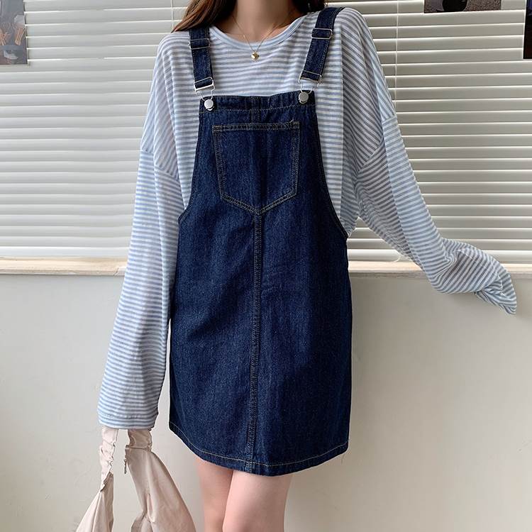 【P2倍&クーポン有】サロペット デニムワンピース スカート レディース 台形 デニム 春 夏 秋 冬 オールシーズン ミニ ひざ上 お尻カバー ストレート ブ...