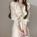 【P2倍&クーポン有】レース Vネック デコルテきれい ワンピドレス フレアワンピース ワンピース レディース プルオーバー 個性的 春 秋 冬 ロング丈 お尻...