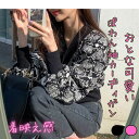 【P2倍&クーポン有】花柄 Vネック ショート丈 トップス レディース ニット カーディガン 個性的 春 秋 冬 裾短め 長袖 二の腕カバー パフスリーブ デコルテきれい 鎖骨きれい 細身 ストレート スマート 前開き レイヤード 肌みせ ボタン 立体的 ハリ感 ツ