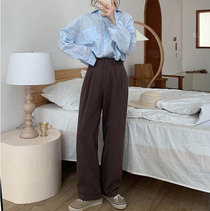 【P2倍&クーポン有】タック入り ストレート Iライン ボトムス パンツ レディース リラックスパンツ 個性的 春 夏 秋 冬 オールシーズン ロング丈 アンクル丈 ファスナー ハイウエスト 落ち感 すっきり ウエスト ボタン 立体的 ハリ感 色展開 カラバリ