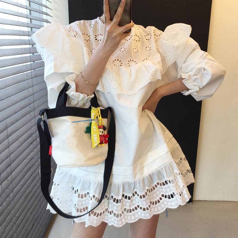 【P2倍&クーポン有】ティアード 刺繍 フリル 透け感 ティアードスリーブ ワンピース レディース プルオーバー シャツワンピース 個性的 春 夏 ミニ ショー...