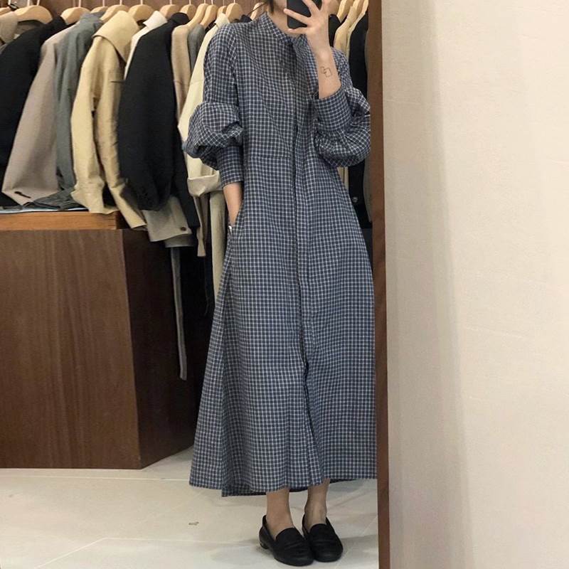 【P2倍&クーポン有】ボリューム袖 フレア ハイネック スタンドカラー ワンピース レディース シャツワンピース フレアワンピース 個性的 春 秋 冬 ロング丈...