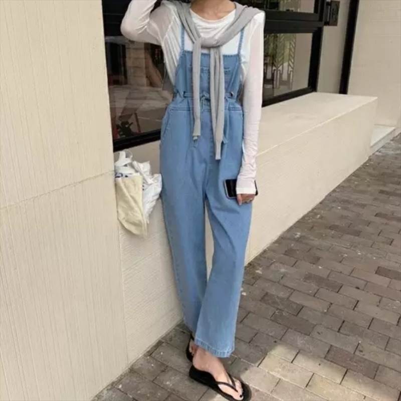 【P2倍&クーポン有】レディース サロペット オールインワン ロング 9分丈 丈長 フルレングス 袖なし ノースリーブ スクエアネック 襟なし ノーカラー ワイ...