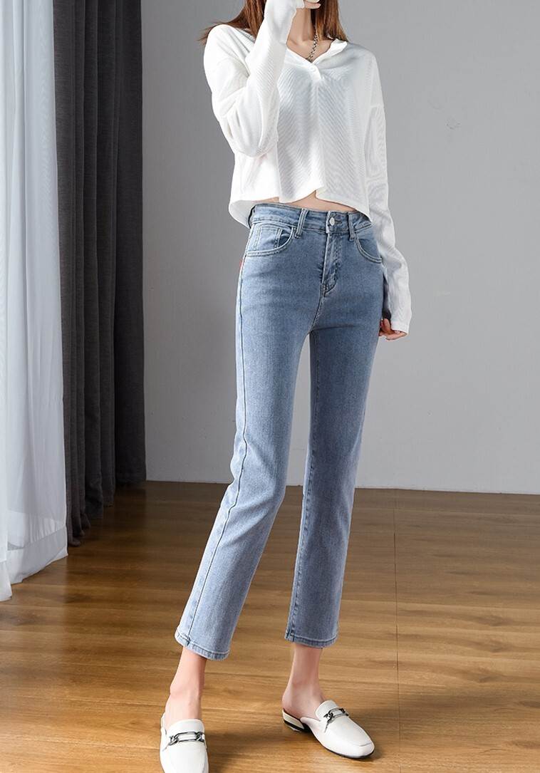 【P2倍&クーポン有】ブルーデニム タイト スリム 細身 レディース パンツ ボトムス デニム デニムパンツ 8分丈 アンクル丈 立体感 ファスナー ボタン ウォッシュ デニム かわいい 大人可愛い シンプル カジュアル ナチュラル きれい見せ オールシーズン 水色 ブルー