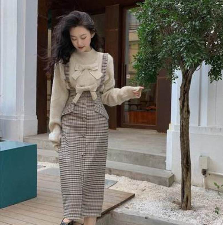 【P2倍&クーポン有】タイト スカート ニット ワンピース 上下セット セーター 袖なし 長袖 ボリューム袖 ホルターネック ストレート ポケット ハイウエスト...