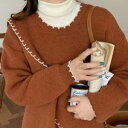 【P2倍&クーポン有】セーター アシンメトリートップス レディース ニット 個性的 秋 冬 ポッコリお腹カバー 長袖 萌袖 ラウンドネック 切り替えデザイン もこもこ カラバリあり ホワイト ベージュ ブラウン 無地 ステッチ サイズ豊富 S M L XL LL 送料無料 かわいい