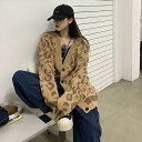 【P2倍&クーポン有】トップス レディース ニット カーディガン 秋 冬 裾長め 長袖 萌袖 ボリューム袖 ラグラン Vネック 襟なし BIGシルエット 前開き レイヤード もこもこ ボタン カラバリあり グレー 灰色 ブラウン 茶色 ヒョウ柄 レオパード ビッグサイズ ゆったり