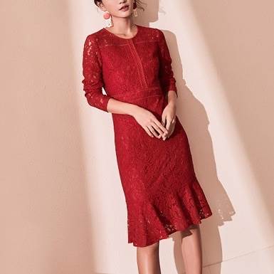 【P2倍&クーポン有】マーメイド レース ワンピドレス ワンピース ドレス レディース オケージョンドレス 個性的 春 夏 ひざ下 ミディアム丈 七分袖 ラウン...