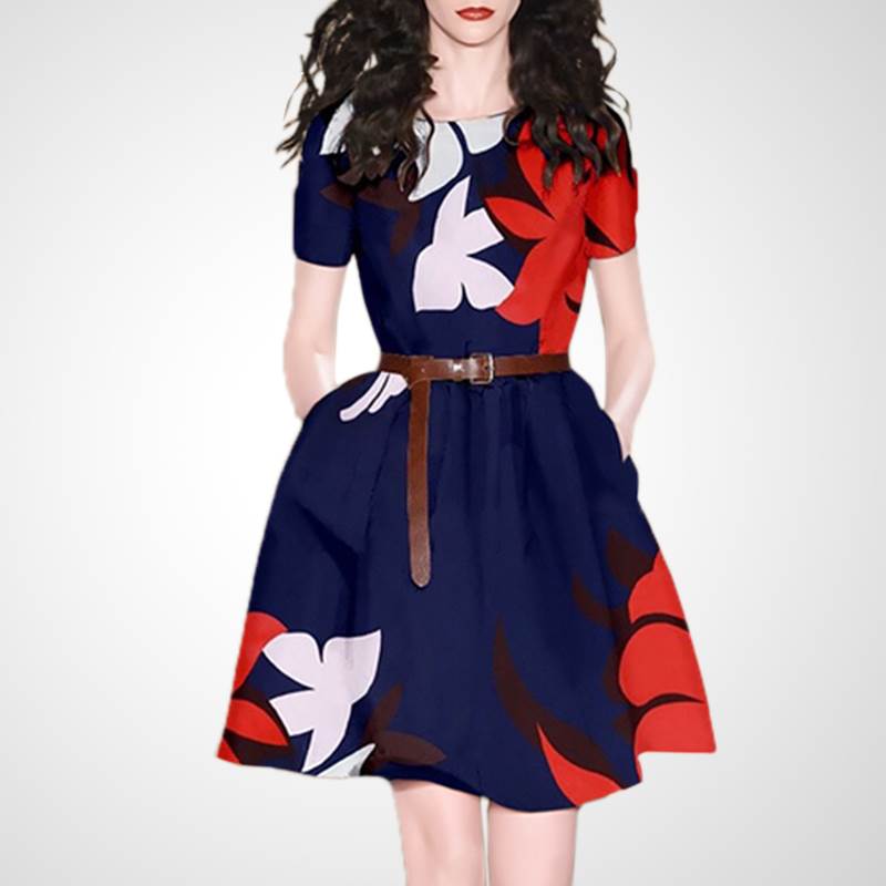 【P2倍&クーポン有】ラウンドネック Aライン フレアワンピース ワンピース レディース 個性的 春 夏 ミニ ショート丈 お尻カバー 半袖 フレア 細身 ポケ...