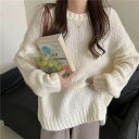 【P2倍&クーポン有】BIGシルエット セーター トップス レディース 冬 長丈トップス 長袖 ラウンドネック 落ち感 カラバリあり ホワイト 白 ピンク ブルー 青 ブラウン 茶色 無地 S M L XL LL オフィス 学校 大学 職場 バイト 旅行 外遊び 体型カバー 1枚で決まる