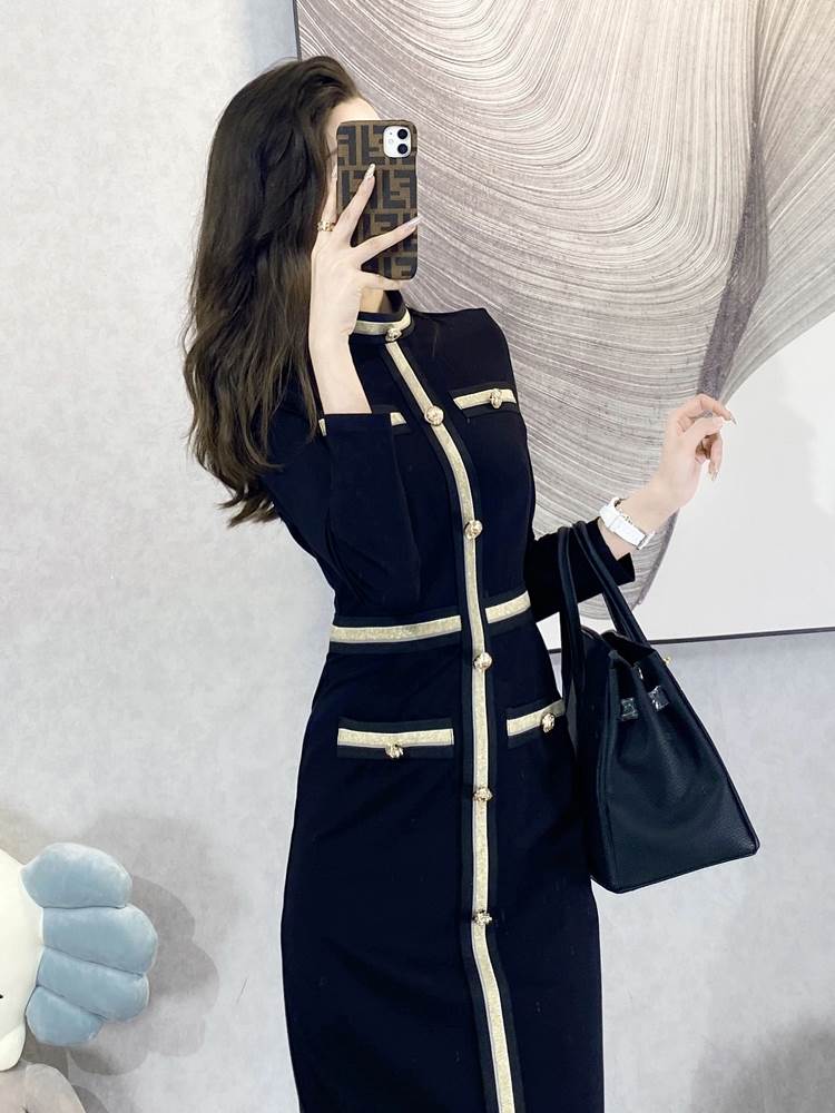 【P2倍&クーポン有】ウエスト ボタン ストレート Iライン ワンピース レディース ワンピドレス 個性的 春 秋 冬 ひざ下 ミモレ丈 長袖 二の腕カバー ハイネック スタンドカラー スリム 細身 ポケット 切り替えデザイン 前開き ハイウエスト すっきり 立体的 ハリ感