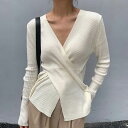 【P2倍&クーポン有】Vネック カシュクール リブ トップス レディース ニット 白トップス 個性的 春 秋 冬 ミディアム丈 長袖 デコルテきれい 鎖骨きれい スリム 細身 スマート レイヤード すっきり 立体的 ハリ感 ブラック 黒 グレー 灰色 ホワイト 白 ベージュ 無地