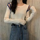 【P2倍&クーポン有】ラウンドネック リブ オフショルダー トップス レディース ブラウス カットソー ニット 個性的 春 秋 普通丈トップス 裾イン 長袖 萌袖 Uネック 襟なし 肌みせ スリム ブラック ホワイト ベージュ グリーン ブラウン 秋カラー 無地 フリーサイズ