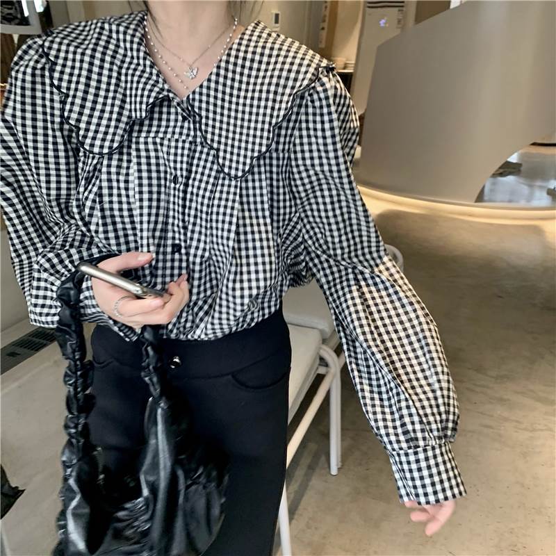 ギンガムチェックドールカラーブラウ...