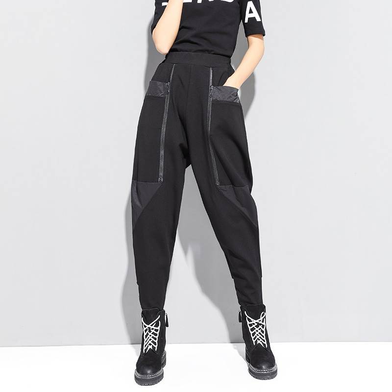 【P2倍&クーポン有】ハイウエスト ジョガーパンツ ボトムス パンツ レディース テーパード 個性的 春 夏 秋 冬 オールシーズン 7分丈 ミドル丈 ファスナー ポケット ウエストゴム ブラック 無地 サイズ豊富 M L XL LL 2XL 3L イベント 外出 ライブ スニーカーコーデ