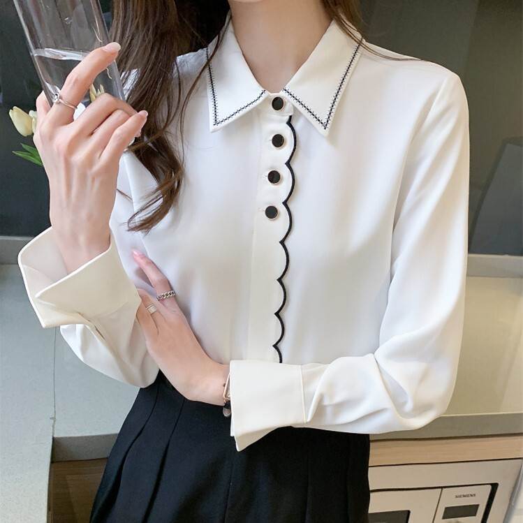 【P2倍&クーポン有】シフォン 襟付き ブラウス トップス レディース 白シャツ 個性的 春 秋 普