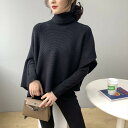 【P2倍&クーポン有】ニット アシンメトリー トップス レディース セーター プルオーバー 個性的 春 秋 冬 ショート丈 五分袖 七分袖 ハンキングスリーブ タートルネック ハイネック BIGシルエット ブラック グレー ホワイト ベージュ レッド ピンク 無地 リブ 大学