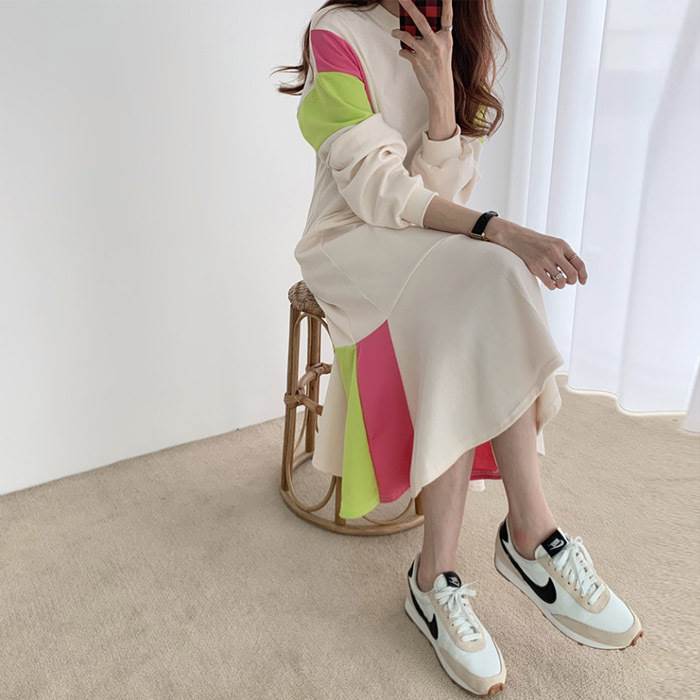 【P2倍&クーポン有】マーメイド スウェットワンピ ワンピース レディース 個性的 春 秋 冬 ひざ下 ミモレ丈 お尻カバー ポッコリお腹カバー 長袖 Uネック...