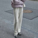 【P2倍&クーポン有】ウエストゴム ゆったり パンツ ボトムス レディース ストレート 秋 冬 ロング丈 ポケット 伸縮性 アプリコット 無地 サイズ豊富 S M L 厚手 学校 職場 バイト 旅行 カラオケ 外出 スニーカーコーデ 普段使い 楽ちん 定番 着回し 使いやすい 防寒