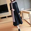 【P2倍&クーポン有】リブ ニット ワンピース レディース 個性的 秋 冬 ミモレ丈 ロング丈 お尻カバー 裾ワイド 長袖 ハイネック 襟なし フレア スリム ...