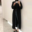 【P2倍&クーポン有】ストレート オーバーサイズ タートルネック レディース スカート ワンピース ニット ニットワンピ 着る毛布 ロングスカート ロング マキシ 9分丈 丈長 長袖 ボリューム袖 萌袖 ハイネック 襟なし ノーカラー ワイド ブラック 黒 アプリコット 休日