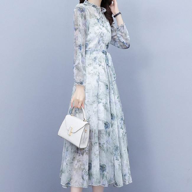 【P2倍&クーポン有】スタンドカラー りぼんタイ フレア セミフレア Aライン 立体感 レディース スカート ワンピース シャツワンピ フレア フレアスカート ...