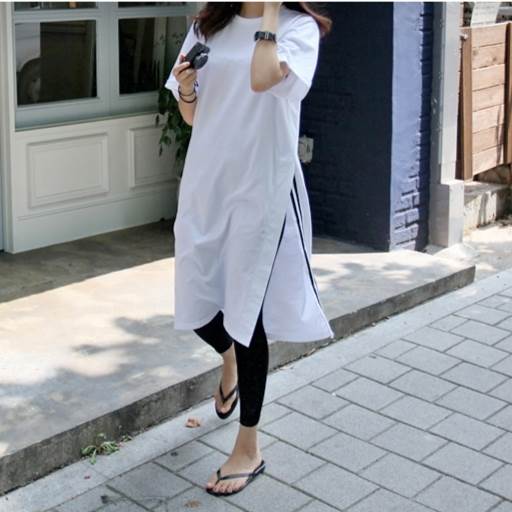 【P2倍&クーポン有】スリット入り Tシャツ トップス レディース 春 夏 秋 ロング丈 半袖 Uネック ホワイト 白 サイズ豊富 S M L XL LL オフ...