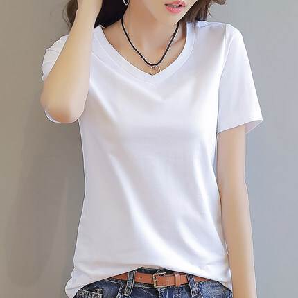 樂天商城 - 【P2倍&クーポン有】Vネック 半袖 Tシャツ トップス レディース ブラウス 白シャツ 個性的 春 夏 裾イン 襟なし ストレート カラバリあり ブラック グレー ホワイト 無地 サイズ豊富 S M L XL LL 2XL 3L 3XL 4L 薄手 学校 バイト 旅行 重ね着しやすい スニーカーコーデ