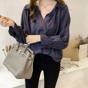 【P2倍&クーポン有】フリル シャツ トップス レディース ブラウス 個性的 春 秋 ミドル丈 裾イン 長袖 フリル袖 萌袖 Vネック 襟付き フリルカラー フレア シフォン カラバリあり アプリコット ネイビー イエロー 無地 サイズ豊富 M L XL LL 2XL 3L 3XL 4L 4XL 5L