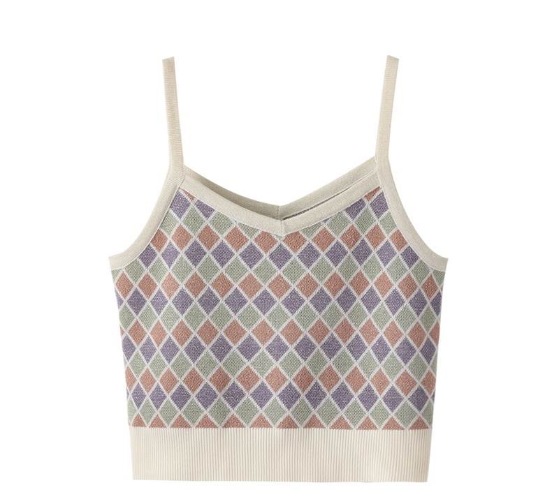 【P2倍&クーポン有】キャミソール トップス インナー カットソー ニット 個性的 春 夏 淡色コーデ ミニ ショート丈 短丈トップス 裾短め 袖なし 腕出し Uネック Vネック 鎖骨きれい スリム タイト 細身 ストレート スマート 肩だし 肌みせ 淡色 ホワイト 白 柄あり