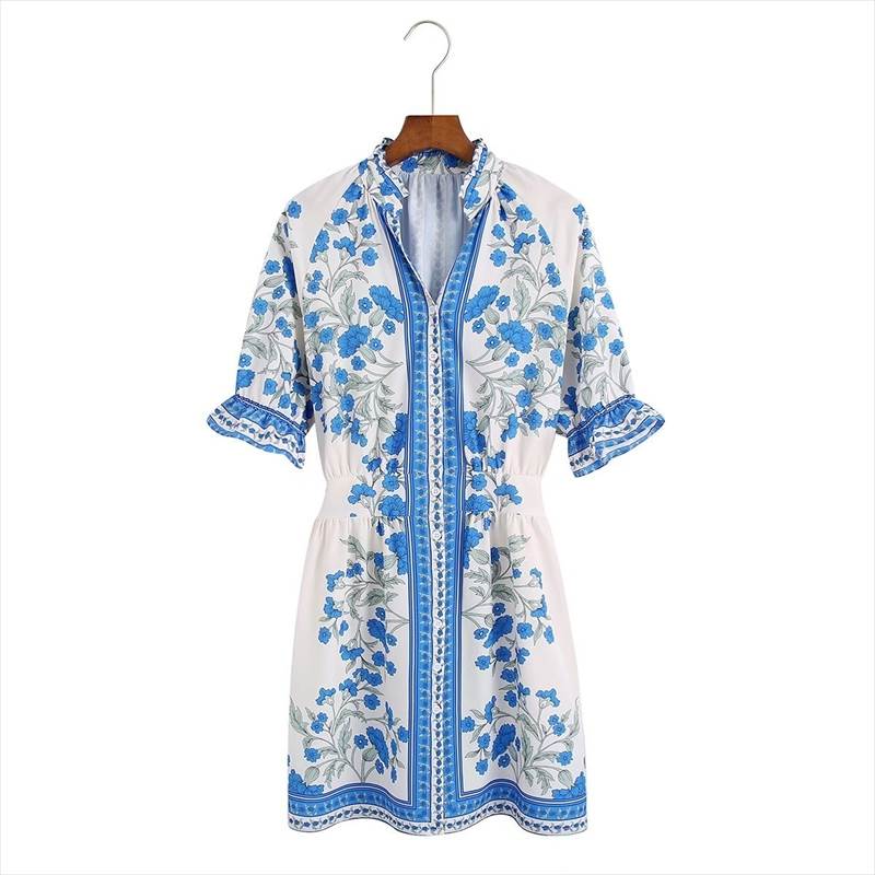 【P2倍&クーポン有】ミドル丈 半袖 シャツワンピース ワンピース レディース 個性的 春 夏 ミモレ丈 ミディアム丈 五分袖 二の腕カバー フリル袖 ボリュー...