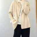 【P2倍&クーポン有】ニット カーディガン レディース セーター 個性的 秋 冬 裾長め 長袖 萌袖 ラウンドネック 襟なし 羽織り 前開き ダボダボ 伸縮性 ボタン カラバリあり ホワイト ベージュ ブラウン 秋カラー 無地 ゆったり フリーサイズ 厚手 学校 職場 旅行 韓国