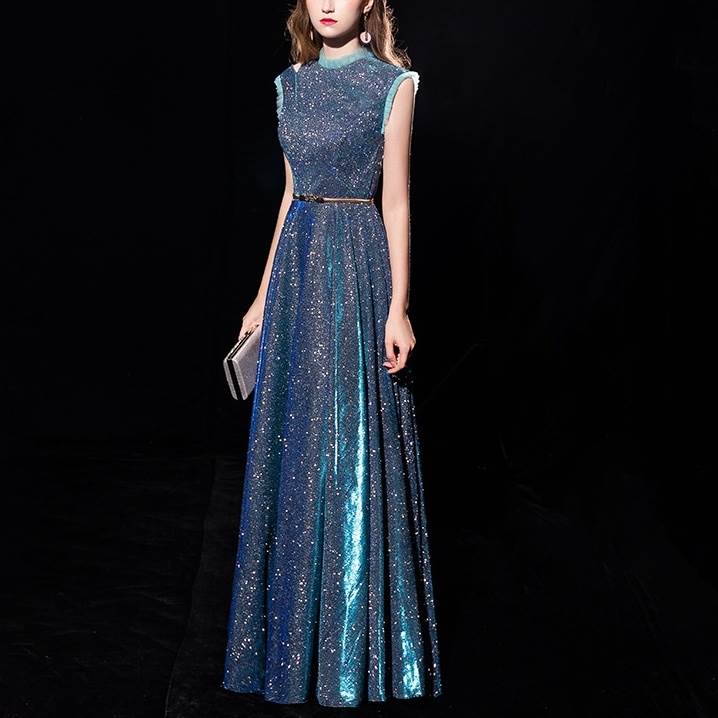 【P2倍&クーポン有】オケージョンドレス マキシ丈 ドレス ノースリーブ ワンピドレス オールシーズン 袖なし 腕出し スタンドカラー 半ハイネック フレア A...