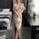 【P2倍&クーポン有】オケージョンドレス オフショルダー ドレス ワンピドレス キャミワンピ 春 夏 秋 マキシ丈 アシンメトリー 袖なし フリルカラー Aライ...