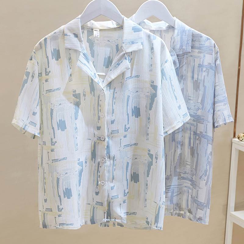 Rakuten - 【P2倍&クーポン有】柄シャツ シャツ ブラウス トップス レディース 個性的 夏 普通丈トップス 半袖 襟付き ストレート 羽織り 前開き シースルー カラバリあり グレー 灰色 ライトグレー 緑 グリーン 柄あり 総柄 サイズ豊富 M L XL 2XL 3XL 4XL 薄手 学校 リゾート