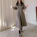 【P2倍&クーポン有】ロング丈 裏起毛 ワンピース レディース フーディー 秋 冬 ミモレ丈 ミドル丈 長袖 フレア Aライン ハイウエスト 落ち感 タック カ...