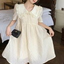 【P2倍&クーポン有】フレアワンピース フリルカラー ワンピース レディース 春 夏 ひざ丈 ミドル丈 半袖 Vネック 襟付き フレア 切り替えデザイン ハイウ...