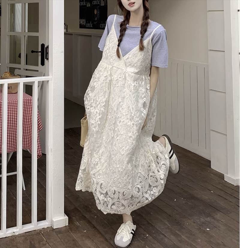 【P2倍&クーポン有】切り替えデザイン レイヤード Vネック フレア ワンピース レディース ノースリーブ キャミソール キャミワンピ 個性的 春 夏 秋 ロン...