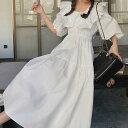 【P2倍&クーポン有】ボリューム袖 スクエアネック デコルテきれい ワンピース レディース シャツ シャツワンピース フレアワンピース 個性的 春 夏 ロング丈...